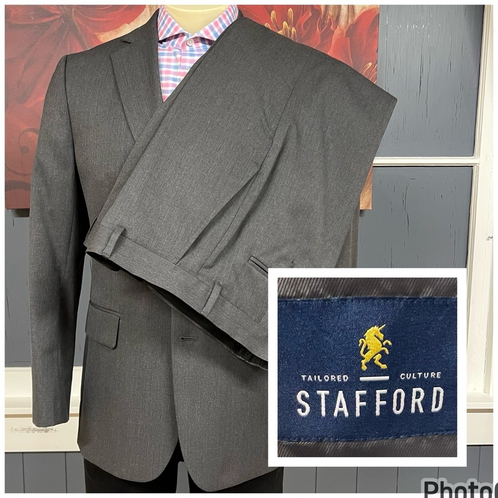 Stafford Suit 2Pc Set‎ Mens 40R Classic Fit Wool Polyester Pants 34x30 Gray